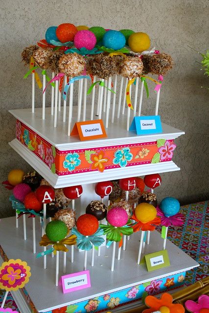 Luau Grad Party, Hawaiian Cake Pops, Luau Cake Pops, Hawaiian Themed Cake, Grad Party Cake, Lua Party, Cake Pop Display, Hawiian Party, Cake Pops Recipe