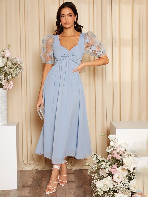 Baby Blue Dress Outfit, Baby Blue Bridesmaid Dresses, Wedding Color Schemes Blue, Blue Dress Outfits, Bridesmaid Dresses With Sleeves, Baby Blue Dresses, Blue Dress Short, Color Celeste, Blue Bridesmaid Dress