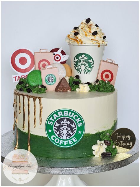 Starbucks Theme, Starbucks Party, Starbucks Cake, Starbucks Birthday, Preppy Birthday, 14th Birthday Cakes, Glow Birthday Party, Realistic Cakes, Birthday Cakes For Teens