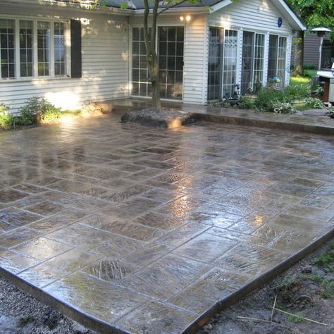 Stamped Concrete Patio Patio Design Ideas, Remodels & Photos | Houzz Pavers Ideas, Basement Addition, Design Per Patio, Outdoor Decks, Backyard Basketball, Yard Inspiration, Cement Patio, Backyard Layout, Concrete Patio Designs