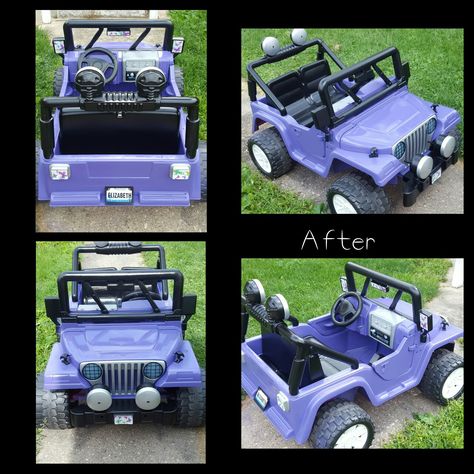 Barbie jeep makeover Barbie Jeep Makeover, Powerwheels Makeover Jeep, Barbie Power Wheels, Power Wheels Makeover, Little Tikes Makeover, Kids Power Wheels, Cozy Coupe Makeover, Kids Jeep, Diy Jeep