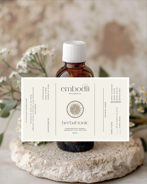 Another look at the gorgeous branding for Embodii Wellness Co. 🤍 - #wellnessbranding #brandidentity #branding #branddesigner #brandingexpert #brandandwebdesign #smallbusinessbranding #brandinginspo #femininebranding #beautifulbranding #graphicdesigner #graphicdesign #brandingstudio #branddesigner Minimal Label Design, Supplement Branding, Skincare Bottle, Skincare Marketing, Herbal Tonic, Bakery Business Cards, Label Ideas, Startup Logo, Feminine Branding