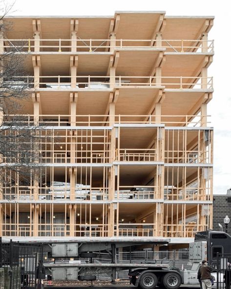 Eric Höweler on Instagram: “Reposting a pic from 11 E Lenox before it was enclosed. The glulam columns and double beams are very impressive. CLT floors and exposed CLT…” Clt Architecture, Clt Structure, Clt Building, Clt Construction, Glulam Beams, Mass Timber, Case Studio, Timber Buildings, Architecture Concept Diagram