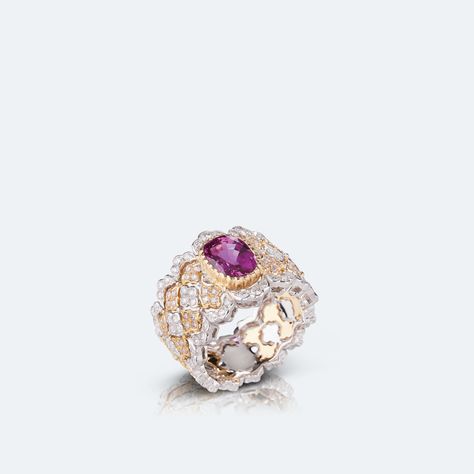 PETUNIA BAND RING - Il Giardino di Buccellati | Official Buccellati Website Buccellati Rings, Buccellati Jewelry, Color Stones Jewelry, Timeless Ring, High Jewellery, Our Values, Gold And Silver Rings, Wide Band Rings, Gems Jewelry