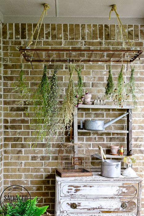 French Country Porch, Mini Cloche, Herb Rack, Herb Drying, Cloche Decor, Hanging Herbs, Thistlewood Farms, Baby Mattress, Country Porch