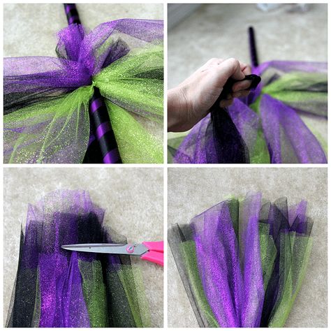 Witches Broom Diy, Homemade Witch Costume, Kids Witch Costume, Witch Costume Diy, Halloween Witch Brooms, Tulle Crafts, Halloween Brooms, Diy Tulle, Witches Broomsticks