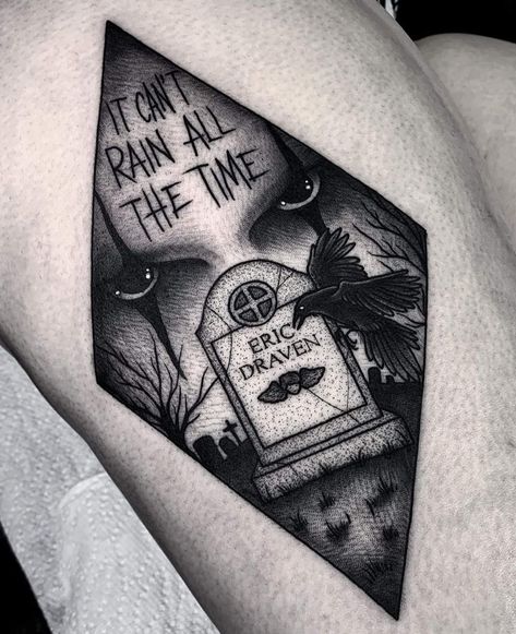 The Crow Tattoo, Can't Rain All The Time, Horror Movie Tattoos, Girl Back Tattoos, Movie Tattoo, Movie Tattoos, Crow Tattoo, Spooky Tattoos, Tattoos Skull