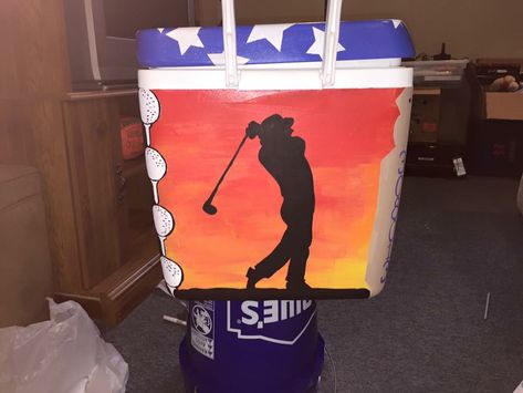 Nola Cooler, Formal Cooler Ideas, Fraternity Coolers, Golf Ball Crafts, Coolest Cooler, Personalized Golf Gifts, Cooler Gift, Frat Coolers, Cooler Painting