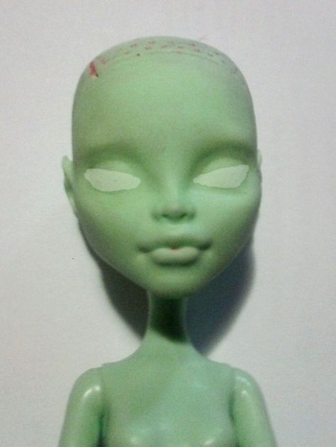 part of this step is deciding the eyeshape and getting both sides to match. To help me, I scrape Ooak Doll Clothes, Mh Doll Repaint, Doll Face Repaint, Doll Face Up, Ooak Dolls Tutorial, Paint Doll Faces, Ooak Dolls Monster High, Doll Face Painting, Doll Repaint Tutorial