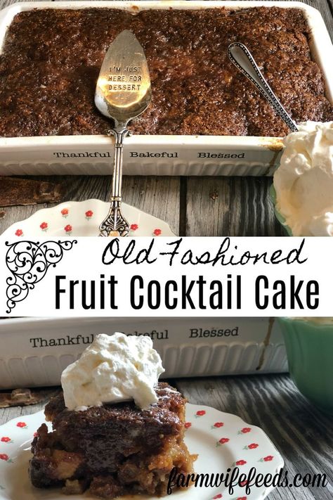 Fruitcocktail Cake Recipe, Fruit Cocktail Cake Old Fashion, Simple Homemade Cake, Easy Fruit Cocktails, Recipes With Fruit Cocktail, Fruit Cocktail Cake, Traditional Meals, Midnight Cake, Cocktail Cake