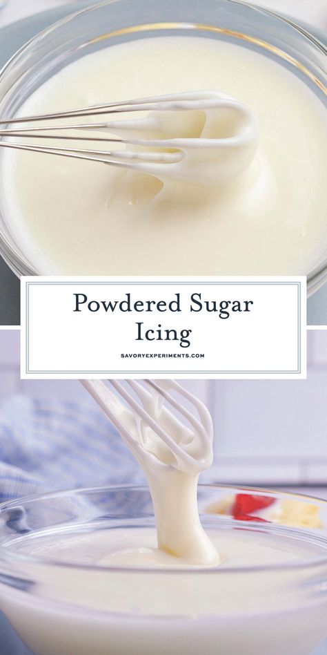 Easy, 3-ingredient icing recipe that can be used for cookies, cakes, tea cakes or cupcakes. Use as a powdered sugar glaze. Icing Without Milk, Powered Sugar Frosting, Pourable Frosting, Powder Sugar Glaze, Sugar Icing Recipe, Powdered Sugar Icing Recipe, Homemade Cake Icing, Buttermilk Icing, Icing Recipe For Cake