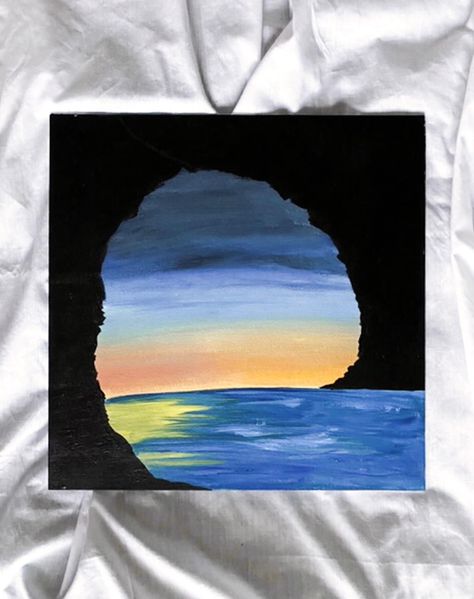 Paintings For A Big Canvas, Half And Half Canvas Painting, Rock Cliff Painting, 4x12 Canvas Painting Ideas, Things To Paint Nature, Land Scape Paintings Acrylics Easy, Easy Creative Painting Ideas, Pretty Things To Paint Easy, Painting Ideas On Canvas With Friends