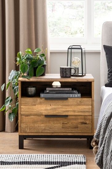 Bronx Oak Effect Wide 2 Drawer Bedside Wide Bedside Table, Wall Shelves Living Room, Best Bedroom Designs, Modern Living Room Wall, Oak Bedside Tables, Oak Bedroom, Wooden Bedside Table, Wall Shelves Design, Interior Wall Decor