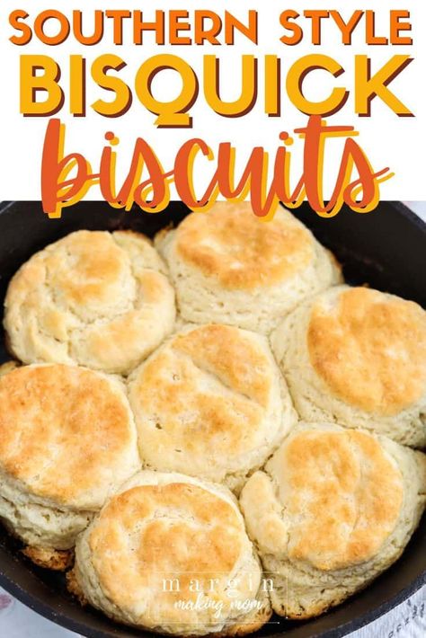 If you love soft and fluffy biscuits, you have to try this recipe! Made with Bisquick baking mix, these southern style biscuits are baked in a cast iron skillet for a buttery, tender treat you'll love. How To Make Biscuits With Bisquick, Biscuit Easy Recipe, Quick Biscuits Recipe, Bisquick 7up Biscuits, Bus Quick Biscuits, Biscuits In A Cast Iron Skillet, Homemade Bisquick Biscuits, Fluffy Bisquick Biscuits, Recipe For Hardee’s Biscuits