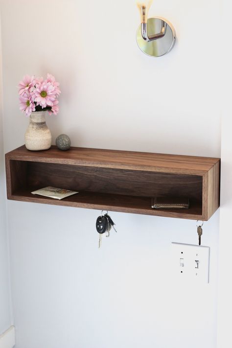 Floating Entryway Organizer in Solid Walnut — Krøvel Furniture Co. Entryway Floating Shelves, Entryway Organizer, Gifts Creative, Decor Plants, Small Entryways, Entryway Mudroom, Modern Entryway, Foyer Decorating, Entryway Organization