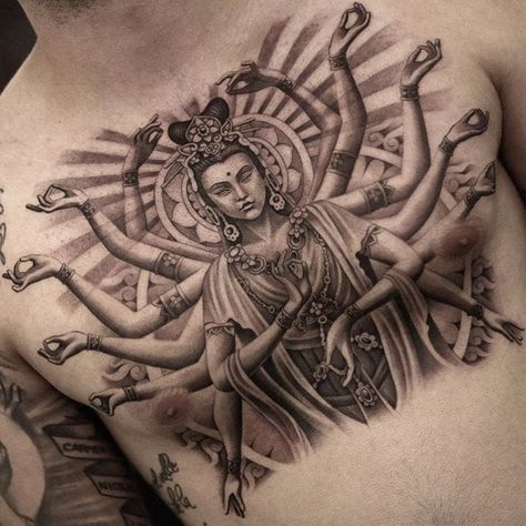 tattoodo | "for every action - an equal and opposite reaction" - Beautiful black and grey piece by Jun Cha #JunCha #blackandgrey #tattoooftheday | Tattoodo Tattoos Life, Kali Tattoo, Hindu Tattoos, Best Tattoo Ever, Buddha Tattoo Design, Buddha Tattoos, Saved Tattoo, Ganesha Tattoo, Buddha Tattoo