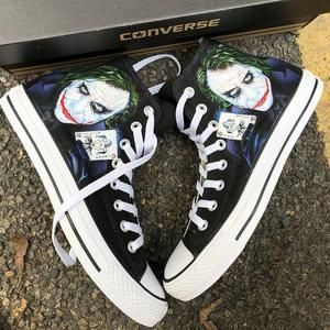 Custom Painted Joker High Top Converse | Etsy Joker Shoes, Painted Converse, Walking Everyday, Joker Heath, Converse Custom, Painted Sneakers, Heath Ledger, The Joker, Custom Painted