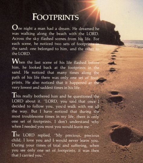 Footprints Poem, Footprints In The Sand Poem, Footsteps In The Sand, Motivational Poems, Footprints In The Sand, Inspirational Poems, Inspirational Quotes Pictures, Spiritual Inspiration, Religious Quotes