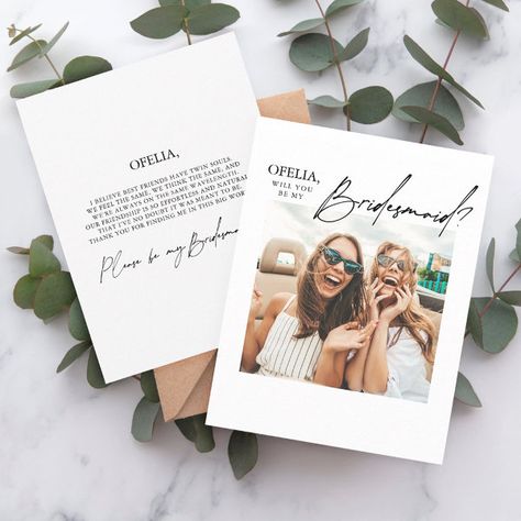 Photo Bridesmaid Proposal Card Template Bridesmaid Letter, Bridesmaid Funny, Modern Bridesmaid, Bridesmaid Proposal Card, Unique Bridesmaid, Bridesmaid Boxes, Bridesmaid Invitation, Square Photo, Bridesmaid Proposal Cards