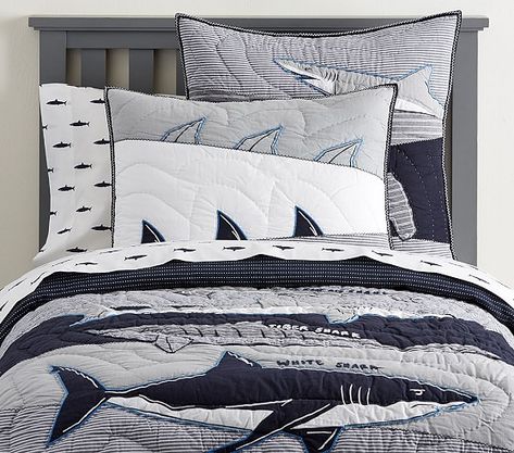 Patchwork Shark Quilt Shark Bedroom, Shark Quilt, Shark Bedding, Bedding Color, Shark Room, Toddler Bed Boy, Bedroom Design Diy, Boys Bedroom Decor, Bedding Basics