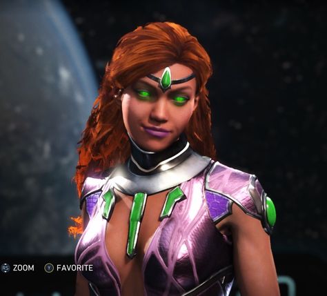 STARFIRE - Injustice 2 So impressed with the designs for these Injustice 2 characters. Each person looks so unique and realistic. Starfire is definitely one of my favorite characters in the game, right next to Enchantress! 👍🏾😎👍🏾 Starfire Injustice 2 Icons, Star Fire Injustice 2, Injustice 2 Enchantress, Injustice Starfire, Injustice 2 Starfire, Dc Starfire, Injustice 2 Characters, Titans Robin, Raven Comics