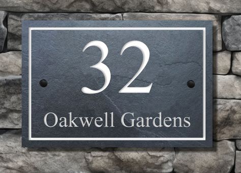 Deep Engraved Natural Slate House Sign Name Number Ideal House Warming Present  / Christmas Gift With Border by SlateworkSigns on Etsy Slate Garden, House Name Signs, Ideal House, Slate Signs, Stylish Aesthetic, Classy Vintage, Engraved Sign, Present Christmas, Home Porch