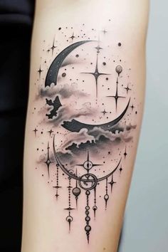 Wicca Tattoo, Amazing 3d Tattoos, Stars Tattoo, Moon Tattoo Designs, Unique Tattoo Designs, Elegant Tattoos, Design Tattoo, Feminine Tattoos, Trendy Tattoos