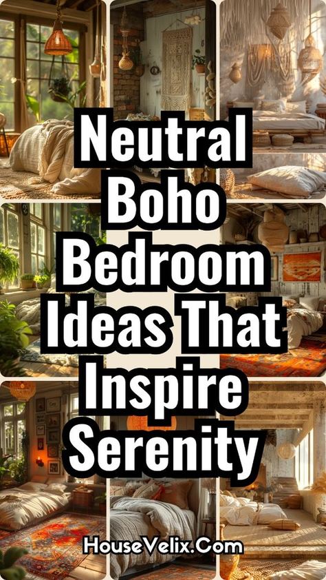 Bring a touch of serenity to your space with these calming and stylish ideas. Neutral boho bedroom ideas perfectly blend natural textures and soft colors for a peaceful retreat. #NeutralBohoBedroom #BohoBedroomIdeas #NeutralBedroom #BedroomIdeas Calm And Serene Bedroom Ideas, Romantic Boho Bedroom Ideas, Boho Bedroom Colors, Wanderlust Bedroom, Bohemian Bedroom Colors, Neutral Boho Bedroom, Boho Chic Bedroom Ideas, Calm Bedroom Ideas, Rustic Boho Bedroom