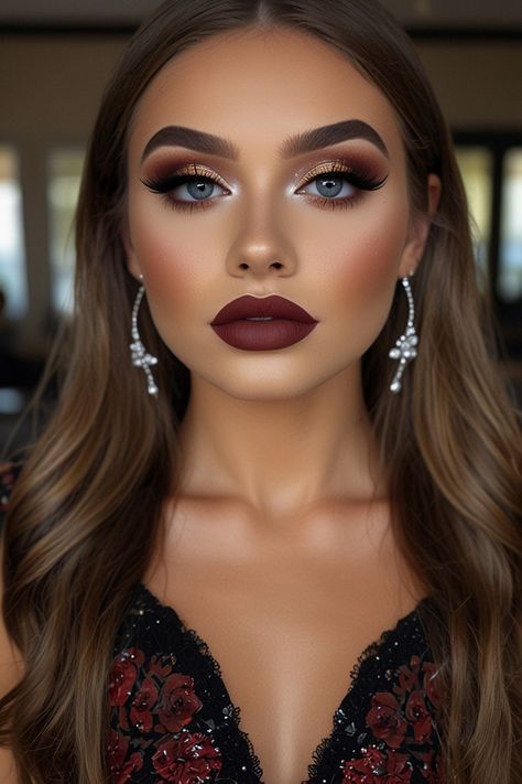 Burgundy Makeup Look, Glam Bride Makeup, Brown Makeup Looks, Burgundy Makeup, Fall Wedding Makeup, Wedding Eye Makeup, Glam Wedding Makeup, Wedding Makeup For Brown Eyes, Bridal Eye Makeup