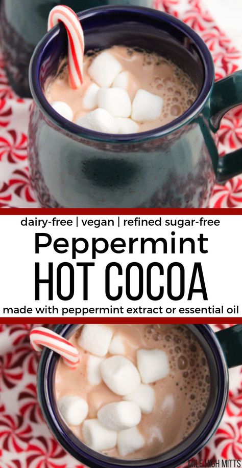 Healthy Peppermint Hot Chocolate, Peppermint Hot Cocoa Recipe, Recipes With Peppermint Extract, Peppermint Extract Uses, Dairy Free Hot Cocoa Mix Recipe, Peppermint Extract Recipes, Sugar Free Hot Cocoa, Peppermint Hot Chocolate Recipe, Chocolate Covered Banana Bites