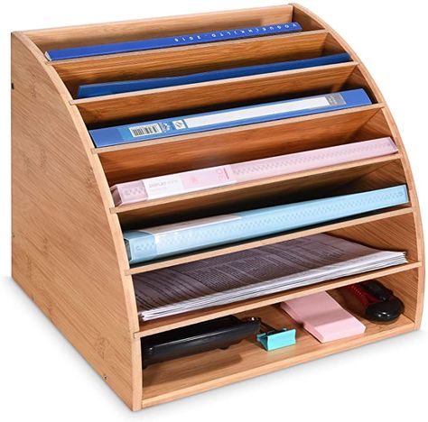 Amazon.com: Bamboo Desk File Organizer Tray, 6 Slots Office Paper Sorter, Large Document Storage Rack, DIY Compartments Mail Letter Magazine Folder Holder : Office Products Desk Paper Organizer, Paper Sorter, Desk File Organizer, Bamboo Desk, Desk Organizer Tray, Desk File, Folder Holder, Simple Bookshelf, File Organizer