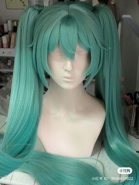 Hatsune Miku Hairstyles, Miku Wig Styling, Miku Hairstyles, Hatsune Miku Hair, Hatsune Miku Wig, Miku Hair, Miku Wig, Miku Cosplay Wig, Yarn Wig