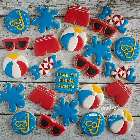 Pool Party Cookies, Summer Sugar Cookies, Cookie Sets, Beach Cookies, Pool Party Kids, Splash Party, Theme Cookies, Cutout Cookies, Birthday 5