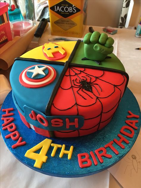 Avengers Cake - Victoria sponge with jam & buttercream. Iced in fondant Avengers Birthday Cake Boys, Marvel Buttercream Cake, Avengers Bday Cake, Marvel Themed Cake, Marvel Cake Ideas Avengers Birthday, Avengers Birthday Cake Buttercream, Avenger Cakes For Boys, Super Hero Cakes For Boys, Marvel Cakes For Boys