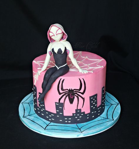 Spider Gwen Birthday Party Cake, Spidergwen Cake, Ghost Spidey Birthday Cake, Gwen Stacy Cake, Spidergirl Cake, Spidergirl Birthday Party, Ghost Spider Cake, Boise Wedding, Spiderman Girl