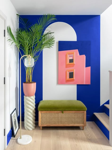 PL Studio applies Moroccan-inspired palette to London townhouse Ruangan Studio, Small Bedroom Furniture, London Townhouse, London House, Blue Living Room, Functional Furniture, A Living Room, Wall Graphics, Geometric Wall