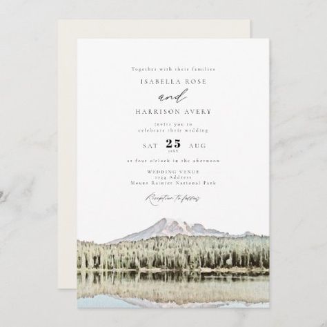 MOUNT RAINIER Watercolor Mountain Wedding National Parks Invitation - destination wedding, travel themed, travel wedding, mount rainier invitation, mount rainier wedding, mount rainier national park, mountain wedding invitation, adventure wedding, washington wedding, national park wedding Mountain Wedding Invitations, Qr Code Wedding, Rustic Watercolor, Rainy Wedding, Mountain Forest, Winter Wedding Invitations, National Park Wedding, Watercolor Mountains, Washington Weddings