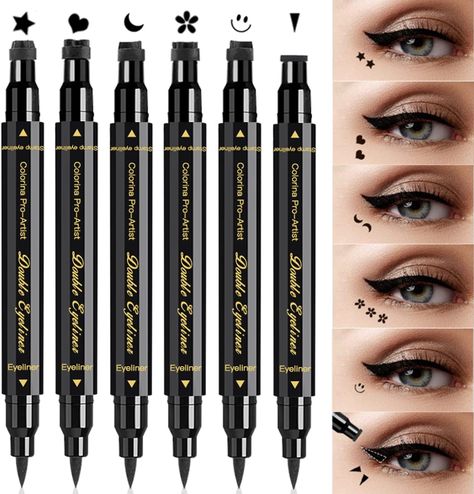 Adorable six eyeliner stamp pens. #fashion #makeup #aesthetic #eyes #eyemakeup #eyeliner https://amzn.to/3kT2gMM Eyeliner Stamps, I Liner, Star Eyeliner, Stamp Eyeliner, Eyeliner Stamp, Eyeliner Black, Attractive Eyes, Makeup Beginners, Black Liquid