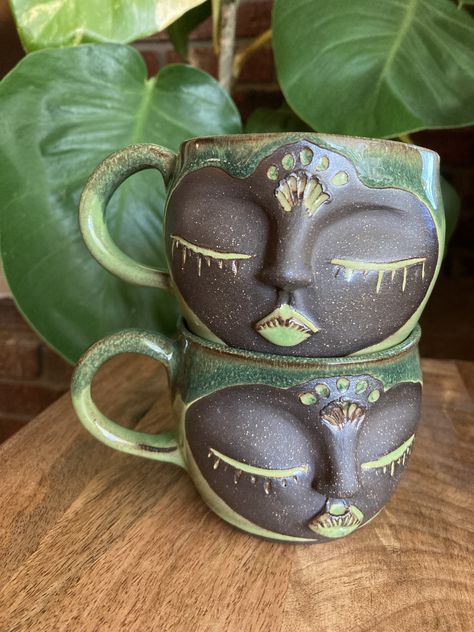 Black Stoneware Lady Mugs Clay Mugs Handmade, Witchy Pottery, Clay Coffee Mugs, Lady Mugs, Ceramics Mugs, Diy Mugs, Diy Ceramic, Creative Coffee, Clay Mugs