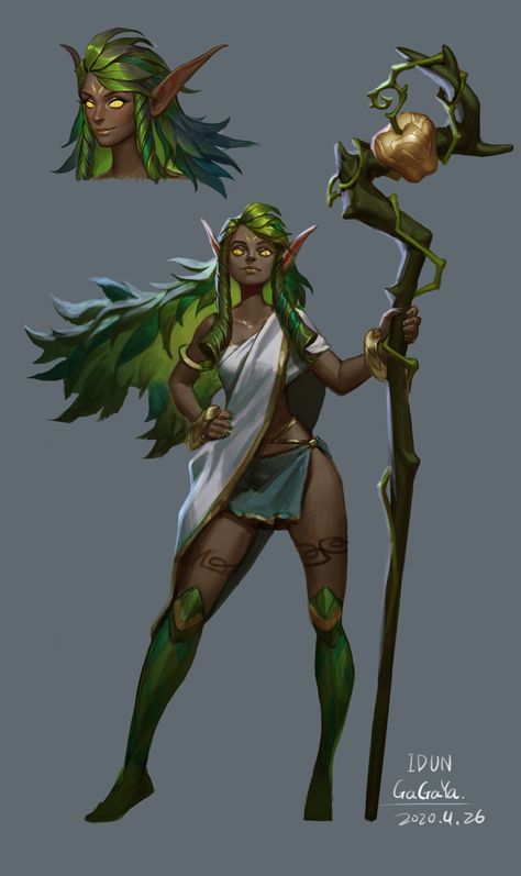 Leaf Hair Character Design, Mother Earth Character Design, Dnd Characters Character Concept Art, Forest Fae Character Design, Character Design Game Art, Leaf Character Design, Eladrin Character Design, Eladrin Druid Female, Forest Guardian Character Design