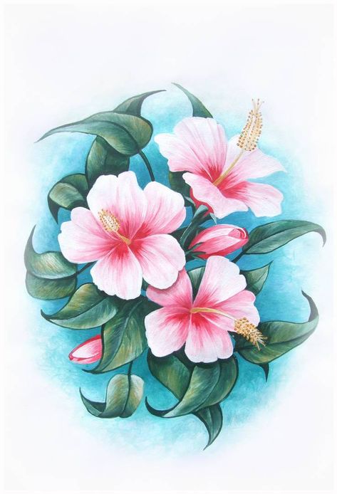 Hibiscus Flower Painting, Flower Painting On Canvas, Fabric Paint Designs, Hibiscus Flower, A4 Paper, Fabric Paint, Hibiscus Flowers, Photo Canvas, Shutter Speed