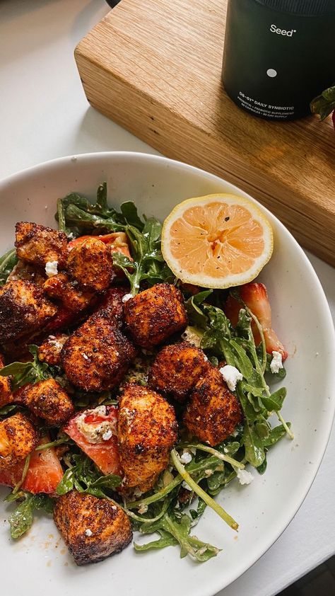 Carissa Stanton on Reels | Boys Town Gang · Can't Take My Eyes Off You Blackened Salmon Bites, Carissa Stanton, Strawberry Arugula Salad, Goat Cheese Crumbles, Spring Salads, Strawberries And Raspberries, Dark Green Vegetables, Salmon Bites, Boys Town