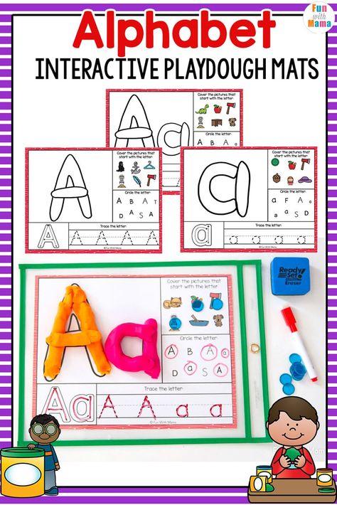 Playdoh Letter Mats, Alphabet Playdough Mats, Playdough Letters, Identifying Letters, Alphabet Letter Crafts, Playdough Mats, Worksheets Preschool, Shapes Worksheets, Printable Alphabet