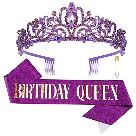 Purple Crowns, Birthday Decorations Purple, 100 Birthday Decorations, Purple Birthday Decorations, Purple Tiara, Queen Sash, Purple Happy Birthday, Crowns For Women, Black Tiara