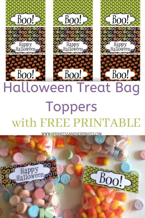 Halloween Treat Bag Toppers Printable, Halloween Bag Toppers Free Printable, Halloween Bag Toppers, Halloween Craft Treats, Halloween Candy Bark, Pretzel Bags, Cute Halloween Treats, School Halloween Party, Treat Bag Toppers