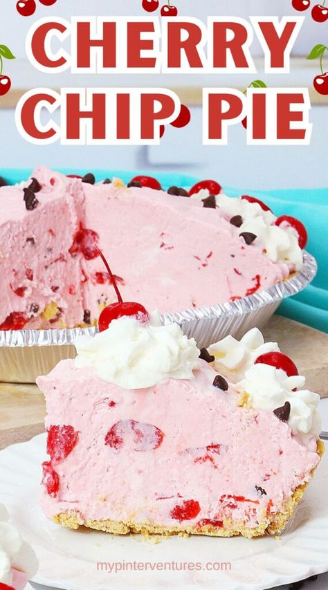 No-bake Cherry Chip Pie recipe. Pie Crust From Scratch, Cheese And Chocolate, Types Of Desserts, Make Ahead Desserts, Ice Cream Pies, Homemade Pie Crusts, Refreshing Desserts, Custard Pie, Mouthwatering Recipes