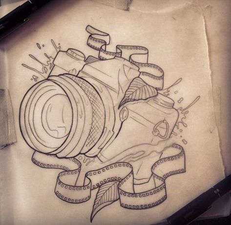 Drawing Of A Camera, Camera Tattoo Design, Photographer Tattoo, Tattoo Designs Drawings, Camera Tattoos, Camera Tattoo, Tattoo Photography, Time Tattoos, Outline Drawings