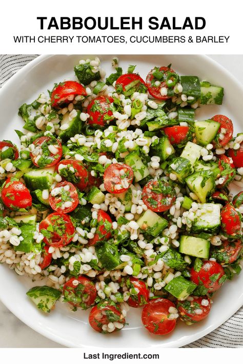 Tabbouleh Salad with Pearl Barley Tabbouleh Salad Recipe, Lebanese Salad, Tomatoes And Cucumbers, Middle Eastern Salads, Tabbouleh Salad, Mint Salad, Grain Salad, Pearl Barley, Weekend Cooking