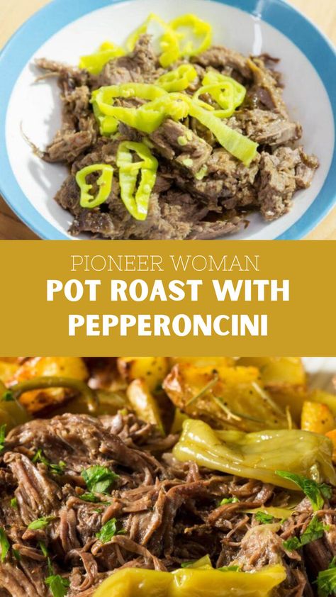 Old Fashioned Goulash Pioneer Woman Recipe Peperoncini Roast Crock Pot, Peppercini Roast, Pepperchini Roast, Pot Roast With Pepperoncini, Pioneer Woman Pot Roast, Roast With Pepperoncini, Fried Mashed Potato Balls, Recipes With Banana Peppers, Mashed Potato Balls