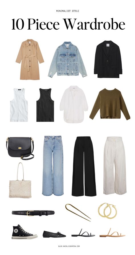 The 10 Piece Wardrobe | Natalie Borton 10 Piece Wardrobe, Mom Outfits Spring, Natalie Borton, Travel Capsule Wardrobe, Quoi Porter, Fashion Capsule Wardrobe, Spring Outfit Ideas, Minimalist Capsule Wardrobe, Spring Capsule Wardrobe